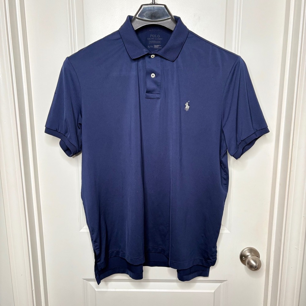 Polo Ralph Lauren Mens XL Performance Polo Shirt Navy Blue Short Sleeve Pony